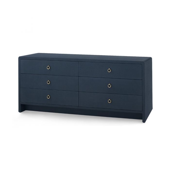 Scout & Nimble Bryant Extra Wide Lacquered Linen 6 Drawer Dresser   Navy Blue