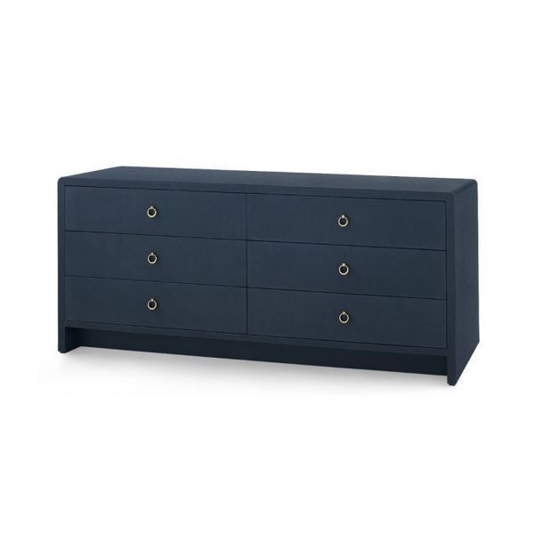 Bryant Extra Wide Lacquered Linen 6-Drawer Dresser - Navy Blue Bryant Extra Wide Lacquered Linen 6-Drawer Dresser - Navy Blue
