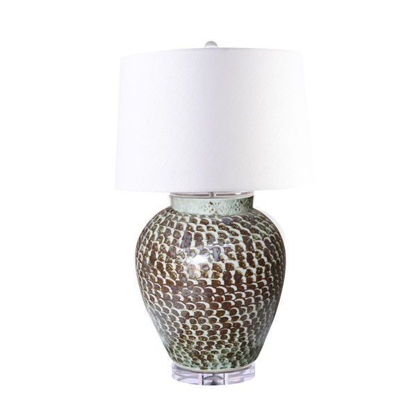 Rusty Brown Porcelain Jar With Fish Scale Pattern Table Lamp