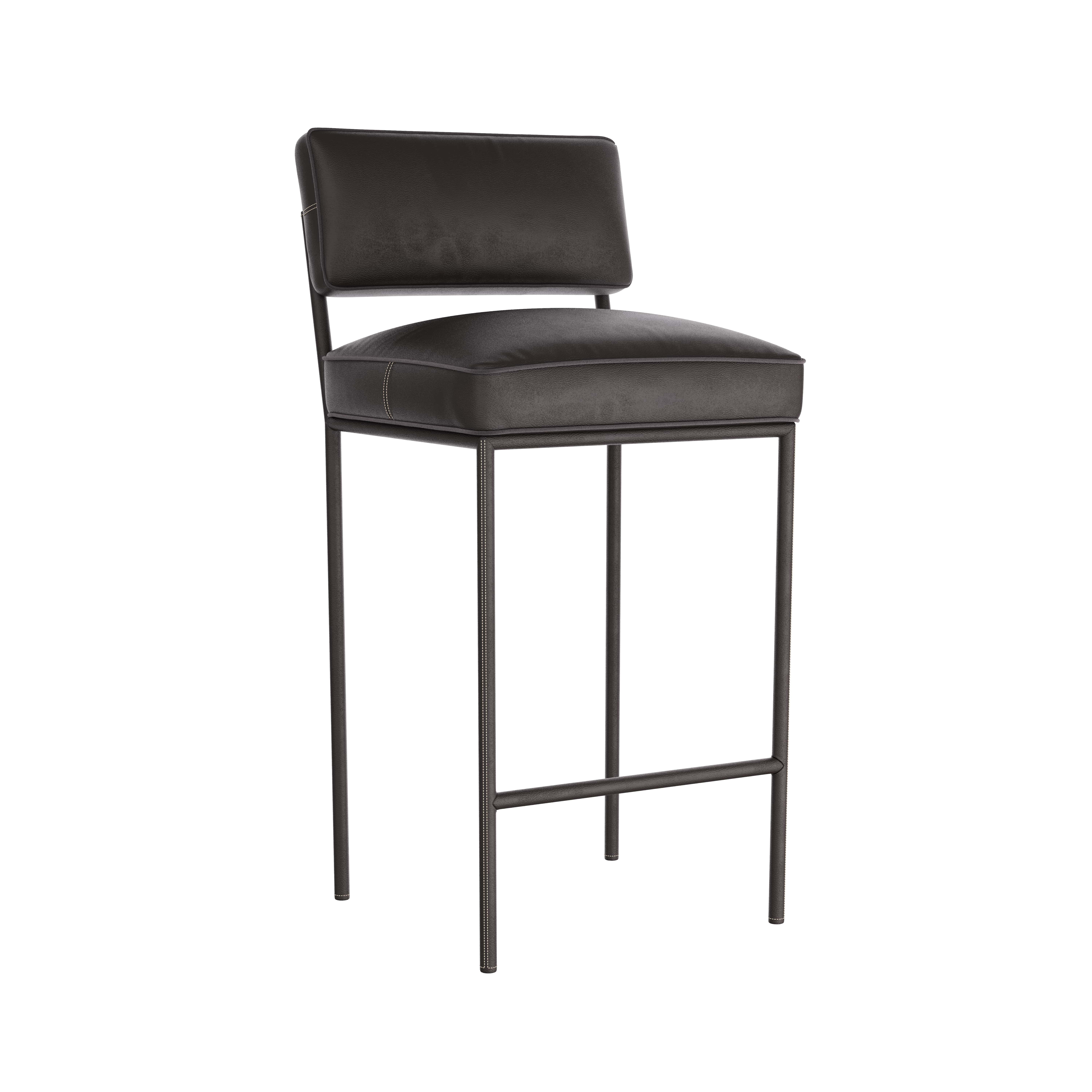 Scout & Nimble Topanga Graphite Leather Bar Stool