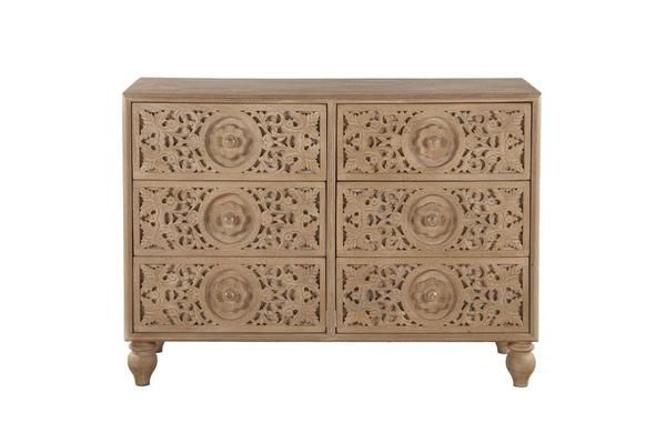 mango wood dresser Narmada White Mango Wood Dresser with Rattan 120cm – Om Home & Garden main image 1