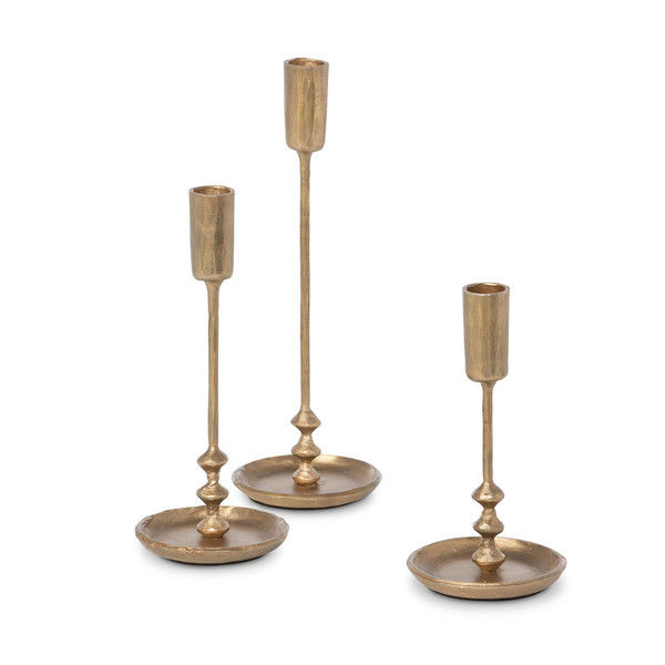 Antique Gold Taper Decorative Candle Holders, Set of 3