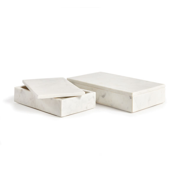 Arie White Marble Decorative Boxes With Lids, Set of 2