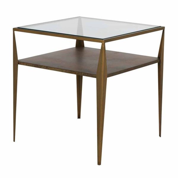Winona Light Brass and Tempered Glass Side Table Top Scout & Nimble