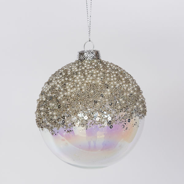Adele 4" Silver Round Glitter Glass Ornaments, Set of 2