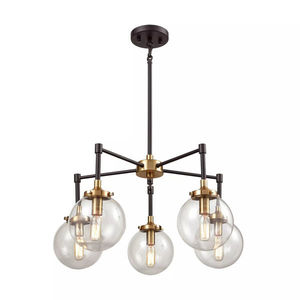Boudreaux 5 Light Chandelier In Matte Black And Antique Gold With Sphere Shaped Glass main image