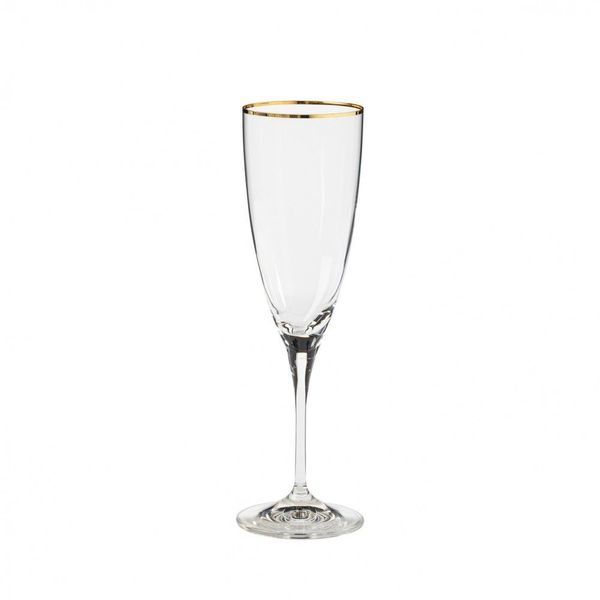 Etched Glass Flute with Gold Rim - Set of 6
