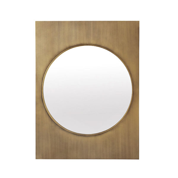 Amari Modern Antique Brass Round Mirror With Rectangle Frame
